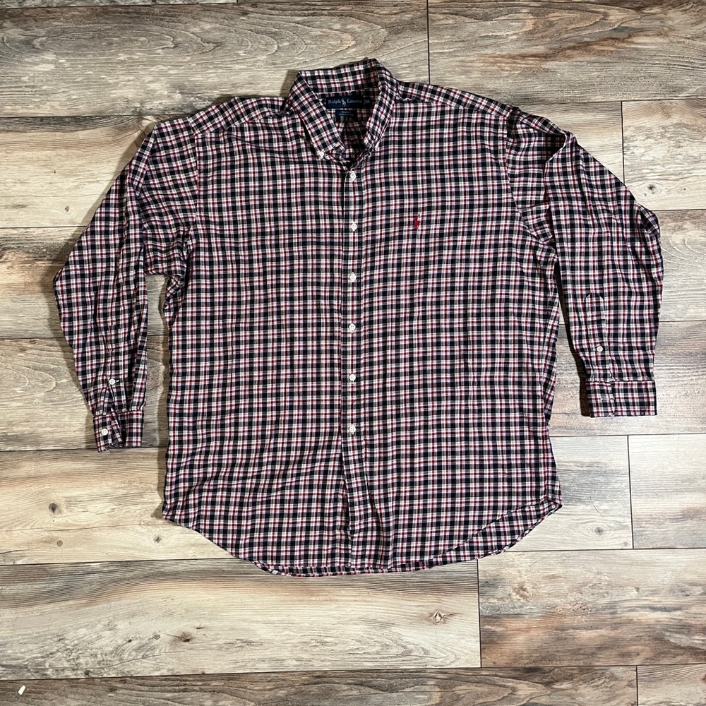Ralph Lauren 100% Cotton Black and Red Casual Button Down Shirt